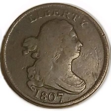 1807 Draped Bust Half Cent 1/2c VG Brown US Copper Problem Free Coin Free Post picture