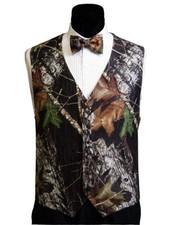 Mens Mossy Oak Tuxedo Suit Adj. Vest Camo Bow Tie Camouflage Hankie Real Pockets picture