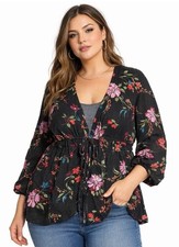 Torrid Tie Front Kimono Top Black Floral size 3X picture