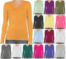 Basic Women's Soft  Lightweight Rayon Blend Basic V-Neck Long Sleeve T-Shirt Top picture