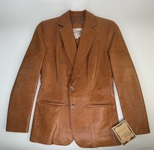 VINTAGE REMY BROWN LEATHER WOMANS “Cuir Sauvage” 2 BUTTON JACKET SIZE 8 picture