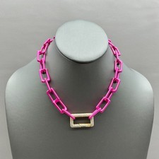 Melania Clara Pink Paperclip Chain Pave Crystal Link Statement Necklace 16 In picture
