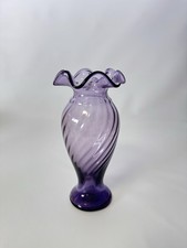 Vintage Fenton Violet Amethyst Swirl Optic Vase Double Crimped Ruffled 9.75