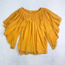 Vintage Amerikan Climax Gauze Peasant Blouse Top Flowy Yellow Cotton 70s Boho M picture