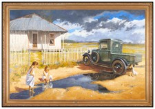 GEORGE HALLMARK Original OIL PAINTING On BOARD Signed Landscape Western LARGE picture