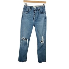 AGOLDE Riley Jeans 27 Blue High Rise Distressed Straight Leg boho picture