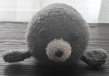 Handmade Crochet Gray Seal Plush Amigurumi Sea Animal 10in JacJacCrochet USA picture