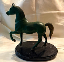 Green bronze Horse Figurine Statue on Black Oval Base Metal Decor picture