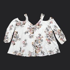 Torrid Women’s Floral Cold Shoulder Top White V-Neck Long Sleeve Plus Size 3X picture