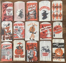 Vintage HTF 1960s-1970s Halloween Paper Trick or Treat Handout Bag Collection picture