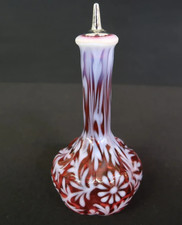 Vtg Fenton ® LG Wright Daisy & Fern Cranberry Opalescent Barber Bottle-RARE picture