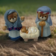 VTG Enesco Lucy & Me Teddy Bear Nativity w/Holy Family- Mary Joseph Baby Jesus picture