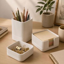 Aesthetic Desk Organizer Set of 3 - Sturdy Concrete Office Accessories picture