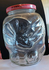 Vintage 1989 Kraft Strawberry Jelly Dinosaur Jar 32 oz  Glass  Red Lid 5.5 In. picture