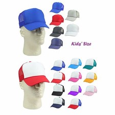 Youth Trucker Hat Ball Cap Mesh Kids Blank Plain S XS Red Blue Gray Black White picture