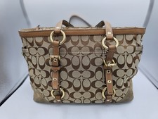 Vtg Coach Gallery Bag #10384 Y2K Beige C Logo Brn Leather Trim picture