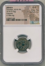 JUDAEA Caesarea Maritima. Domitian. AD 81-96 AE 18. Roman Empire. NGC CH/F RARE picture