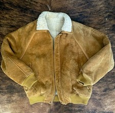Vintage Burberrys Men's Brown Suede Shearling Lined Bomber Jacket Zip Front 38 picture
