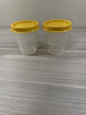 Tupperware Midget 2 oz Containers Sheer w/ Harvest Gold Seals Set of 2 Vtg New picture