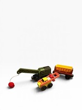 Vintage 2003 Thomas & Friends Wooden Railway Crane Forklift Dumper Lot of 3 picture