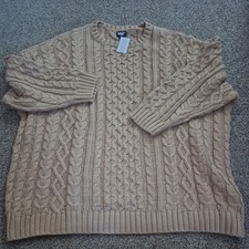 Lands End Drifter Cable Knit Fisherman Sweater Beige Tan Women Sz 3X 24W-26W NWT picture
