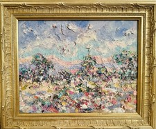 KADLIC Original Oil Painting Modern Abstract Landscape Impasto Silver Gilt Frame picture