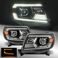 Fits 2005-2011 Toyota Tacoma Black Projector Headlights Assembly Set Pair picture