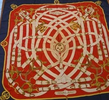 Hermes Carre 90 Scarf Cavalcadeur  Silk Navy Red Color Women Used Vintage Paris  picture