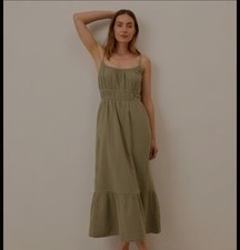 Pact Coastal Double Gauze Cami Maxi Dress Organic Cotton Khaki Green L picture
