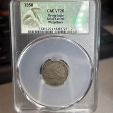 1858 FLYING EAGLE CENT SMALL LETTTERS CACG VF20 WITTERBRICK picture