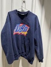 90’s Jerzees USA Graphic Crewneck Sweatshirt Vintage Navy Blue Pullover picture