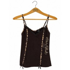 Baby Phat Lace Trim Cami Animal Print Lounge Top Size M Brown Y2K Vintage 2000s picture