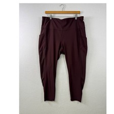 Xersion Train Leggings Womens XXL Burgundy High Rise 7/8 Ankle Mesh Pockets picture