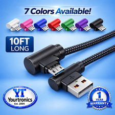 3 Pack 10ft 90 Right Degree Angle Fast Charge Micro USB Cable Power Cord Sync L picture