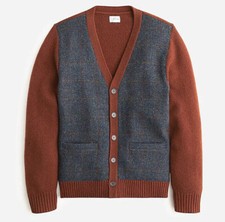 NWT J Crew 100% Wool Harris Tweed V-Neck Cardigan Sweater in Gray & Brown picture