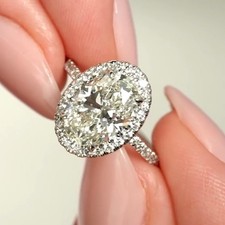3.20 TCW Oval Cut Moissanite Classic Halo Engagement Ring 14k White Gold Plated picture