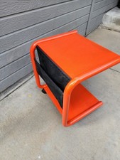 Vintage Retro Mid Century Rolling Orange Magazine Rack Media Cart picture