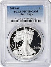 2013-W American Silver Eagle Dollar PR70DCAM PCGS Proof 70 Deep Cameo picture