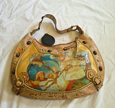 Gorgeous Rare Y2K Sharif Couture Vintage Hand Painted Leather Hobo Bag Studded picture