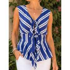 NWT J.Crew Tie Front Peplum Blouse 4 | Blue & White Striped Sleeveless Top picture