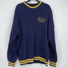 Vtg 80s 90s UCLA Athletics Sand Knit Sweater Crewneck Navy Striped Ribbed XL EUC picture