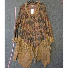 Pretty Angel Blouse XL Brown Floral Lace Hem Button Tunic Top Boho Cottagecore picture