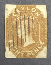 CEYLON CLASSIC 1857 8d Imperf?  Used, Trimmed?  picture