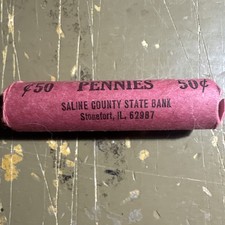 Vintage Hand Wrapped Roll Of Circulated Lincoln Cents  picture