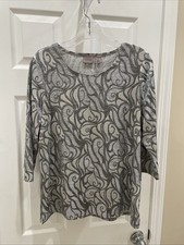 Chicos Easywear Sz 1 Pull Over Silver Gray gorgeous 3/4 sleeve beautiful Blouse picture
