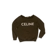 CELINE Logo Print Sweatshirt Olive Green Front Pocket Size Small picture