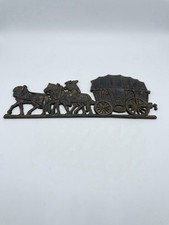 Vintage Cast Iron Covered Wagon Stagecoach Horse Team Wall Plaque Western Decor  picture
