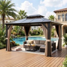 10 x 12 FT Outdoor PC Double Roof Gazebo with Nettings,Curtains,Aluminum Frame picture