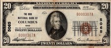 1929 $20 National Currency Note Ohio National Bank Columbus VF Jackson picture