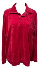 Vtg 80s John Blair Men Velour Sweater Polo Shirt Long Sleeve Red XXL Grandpacore picture